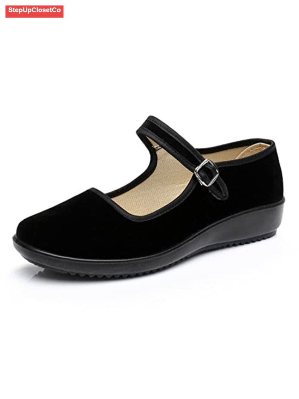 Women's Velvet Mary Jane Flats with Adjustable Buckle - Soft Cotton Lining -